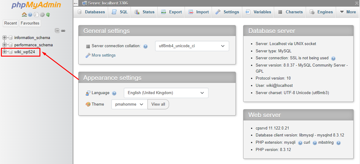 Select a database to import