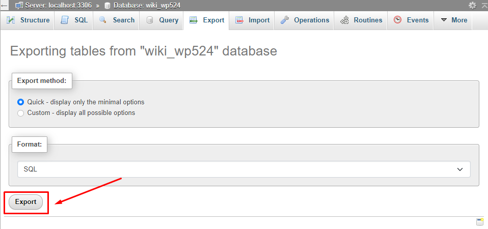 Database export