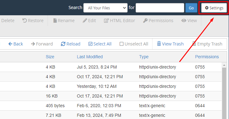 File manager settings