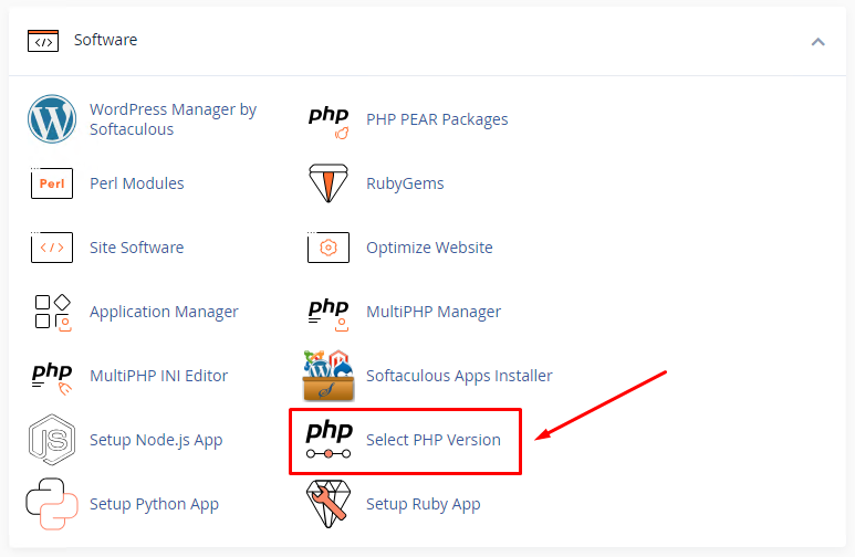 PHP version selection part.