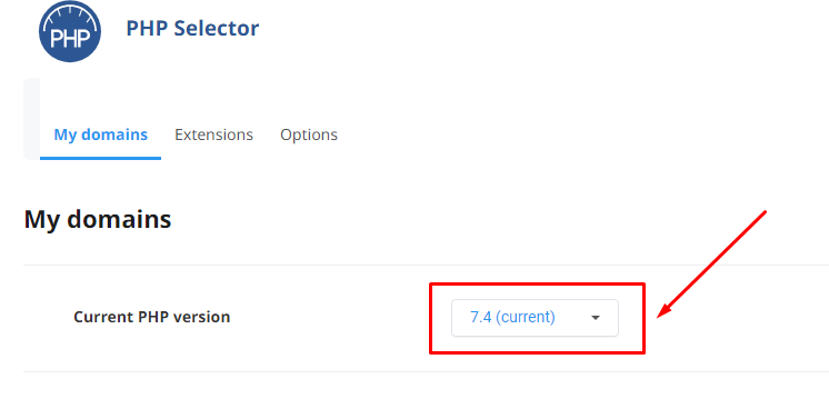 Choosing the PHP version.