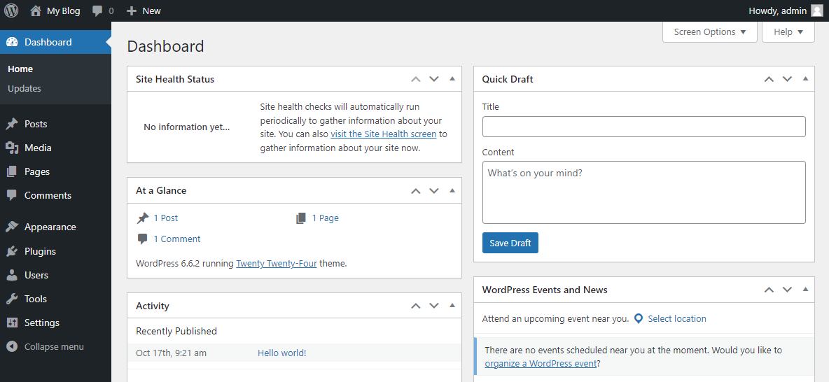 WordPress admin panel