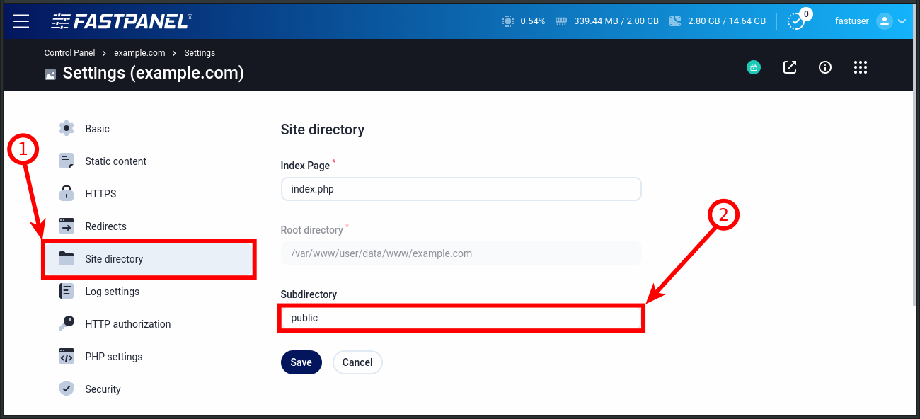 Specifying the public subdirectory