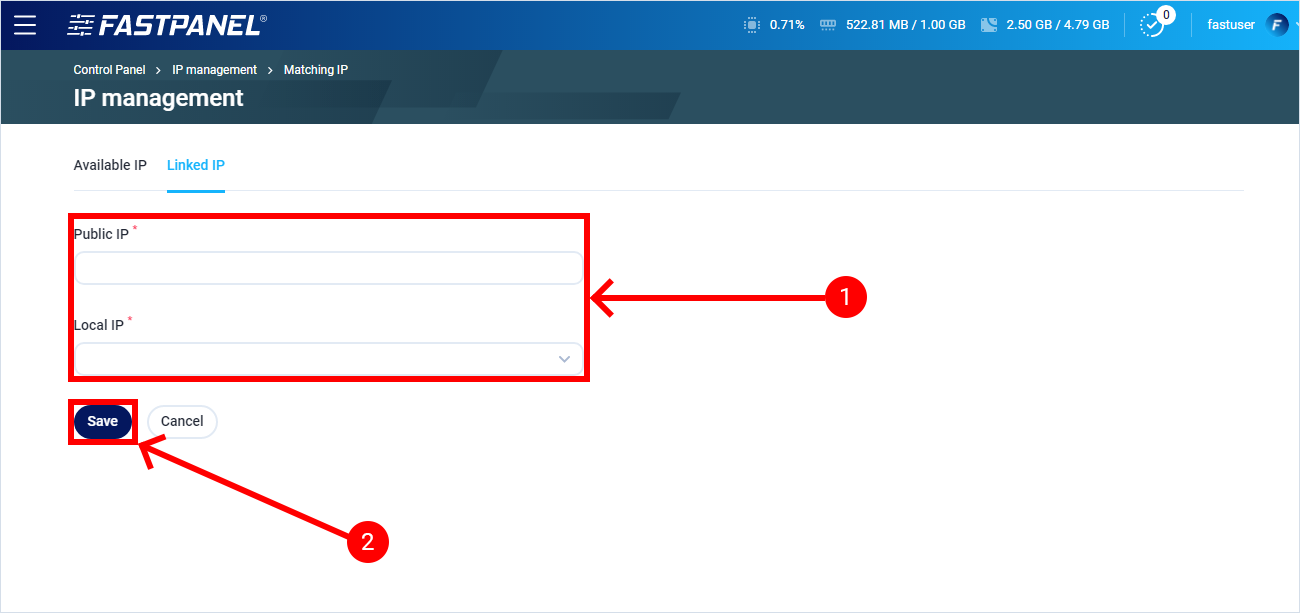 IP settings for FASTPANEL behind NAT