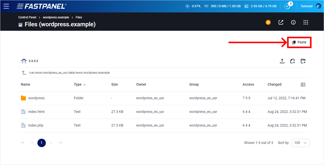 How to install wordpress in FASTPANEL step 5