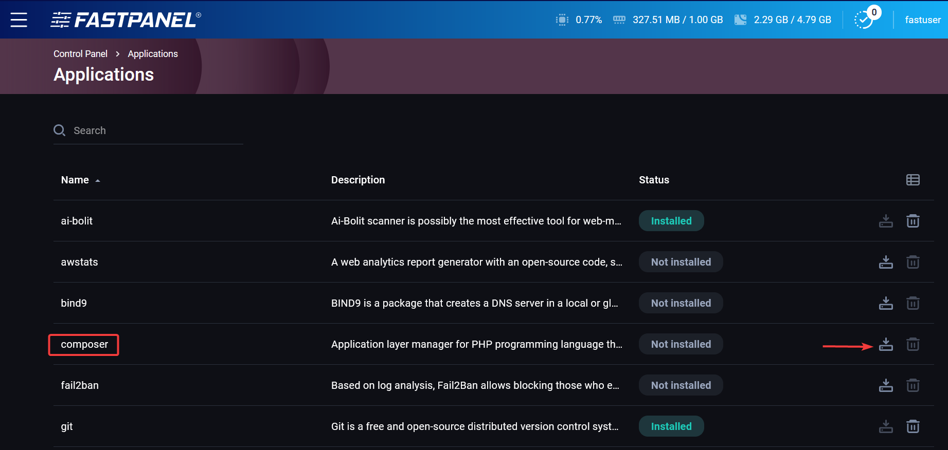 Installing composer in FASTPANEL