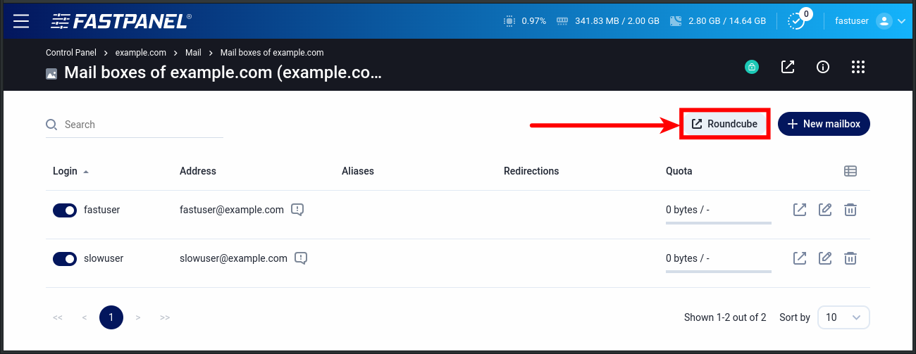 Roundcube link in FASTPANEL