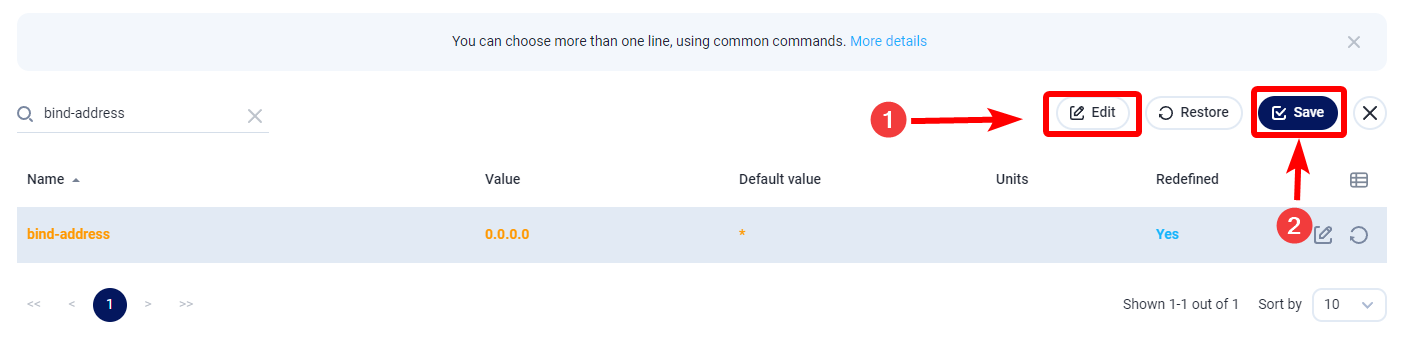 Edit mysql variable bind-address in FASTPANEL