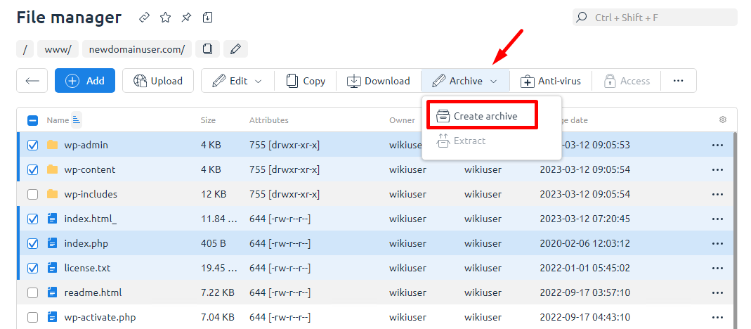 Create archive