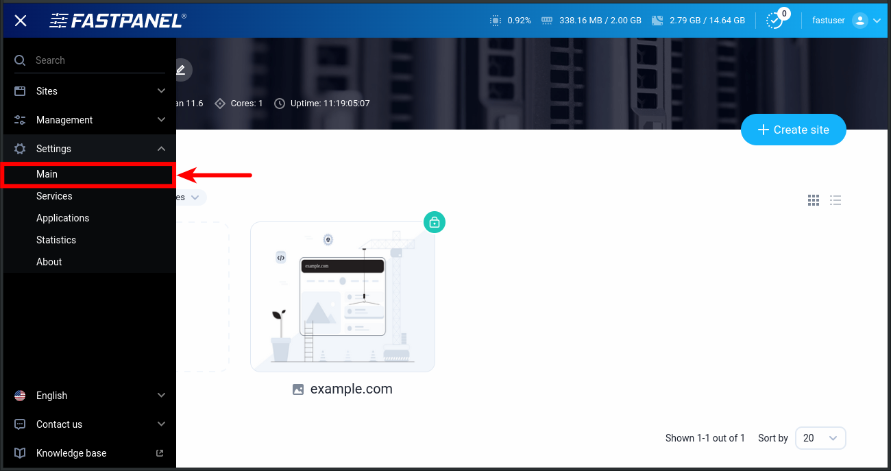 FASTPANEL main settings