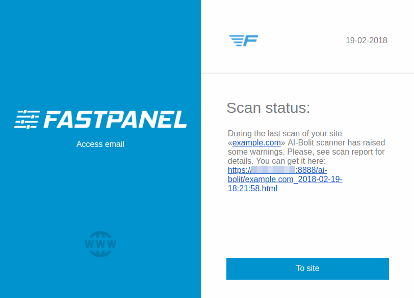 Antivirus report in FASTPANEL